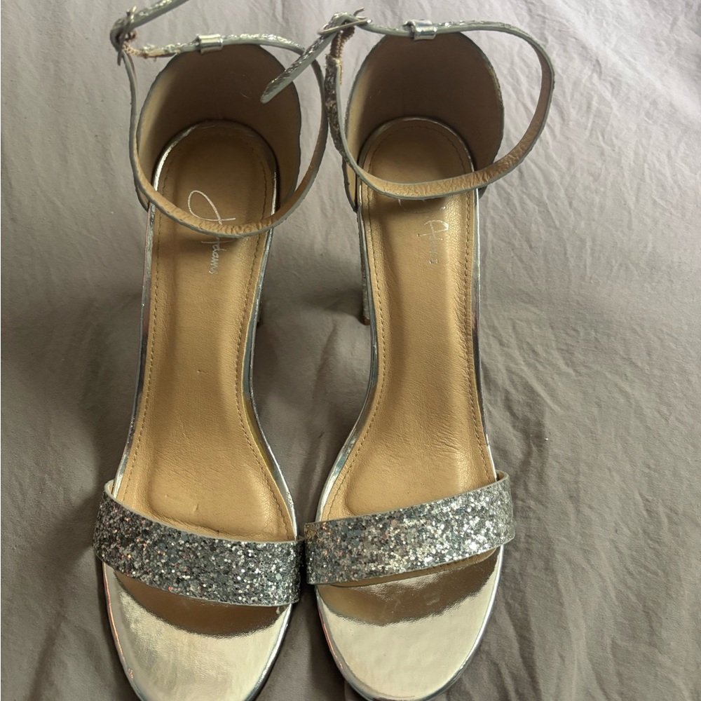 Silver Glitter Ankle Strap Heels